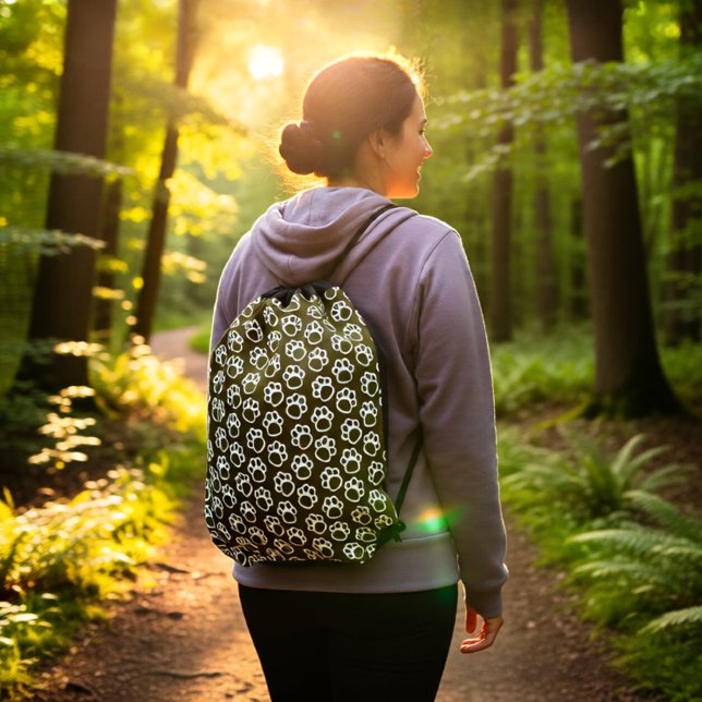 Playful Brown Minimal Paw Print Pattern Drawstring Bag (Playful Brown Minimal Paw Print Pattern Drawstring)