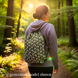 Playful Brown Minimal Paw Print Pattern Drawstring Bag