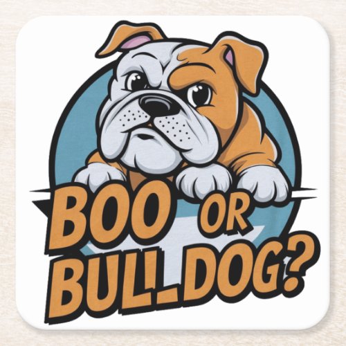 Playful Bulldog Illustration Boo or Bulldog Pop  Square Paper Coaster