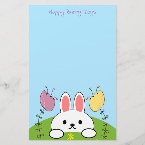 Playful Bunny and Blooming Flowers Personalized Stationery