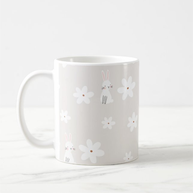 Playful Bunny and Floral Mug (Left)