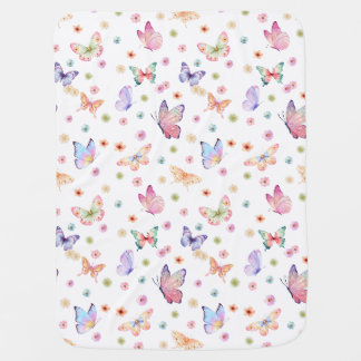 Playful Butterflies and flowers watercolour Baby Blanket