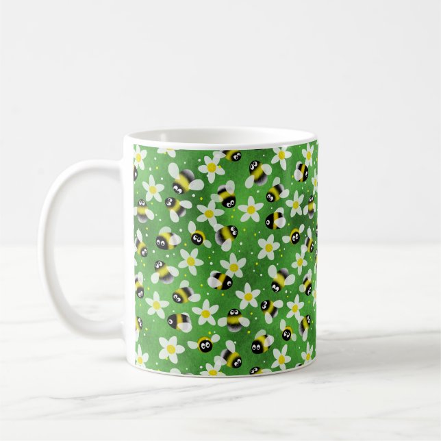 Playful Buzzing Bees (Bottle Green) Coffee Mug (Left)