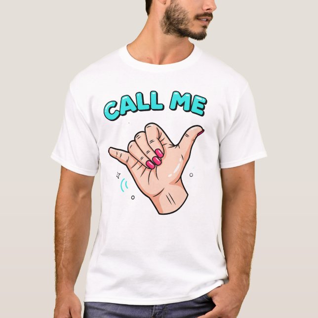 Playful Call Me Cartoon Hand T-Shirt (Front)