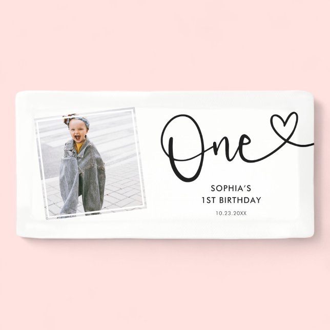 Playful Calligraphy Minimalist 1st Birthday Banner (Creator Uploaded)