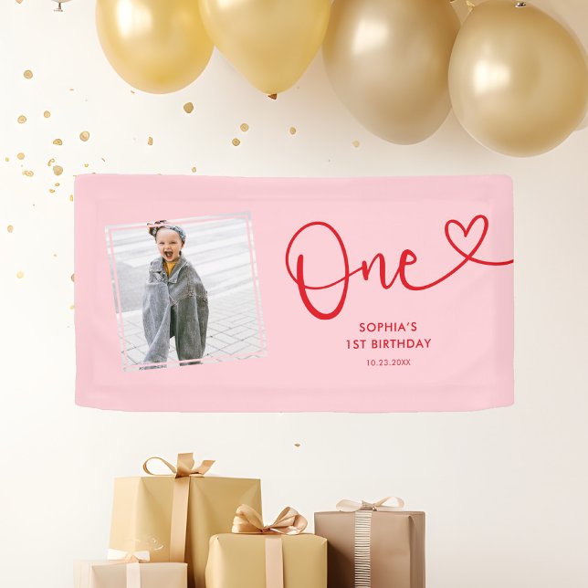 Playful Calligraphy Minimalist 1st Birthday Banner (Creator Uploaded)