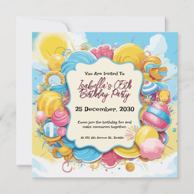 Playful Candy-Themed Personalized Birthday Invitation (Front)