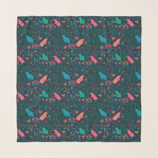 Playful Capybara in the Forest – Tropical Seamless Scarf (Front)