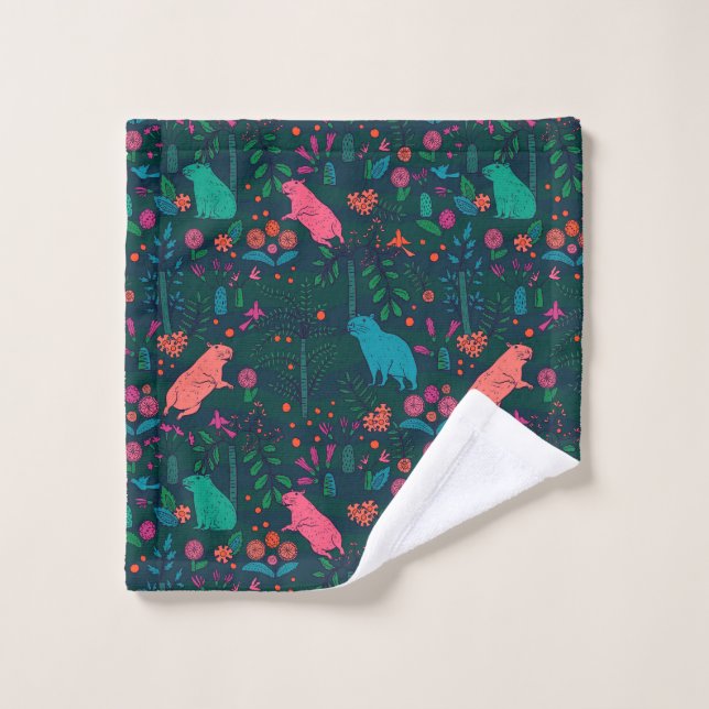 Playful Capybara in the Forest – Tropical Seamless Wash Cloth (Wash Cloth)