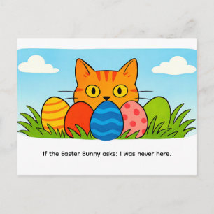 Playful Cartoon Cat Hiding Behind Easter Eggs Postcard