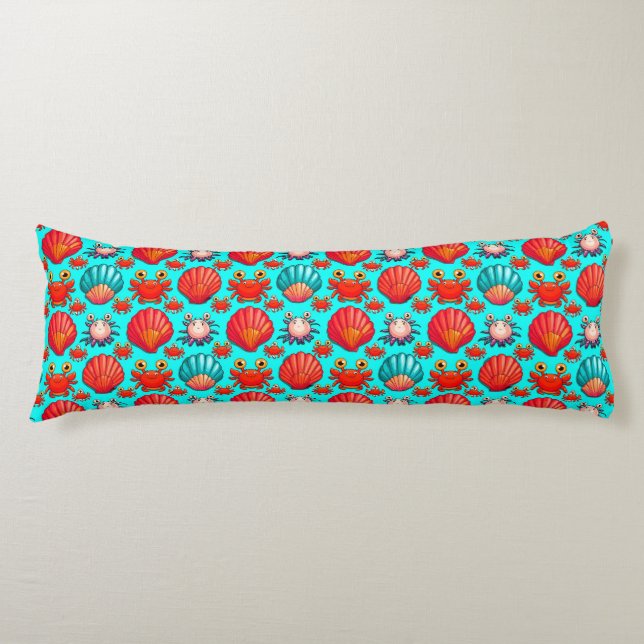 Playful Cartoon Crabs and Seashells Pattern Body Pillow (Front)