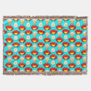 Playful Cartoon Crabs and Seashells Pattern Throw Blanket