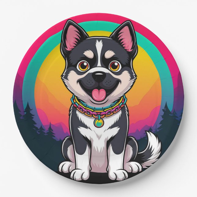 Playful Cartoon Dog Paper Plates (Front)