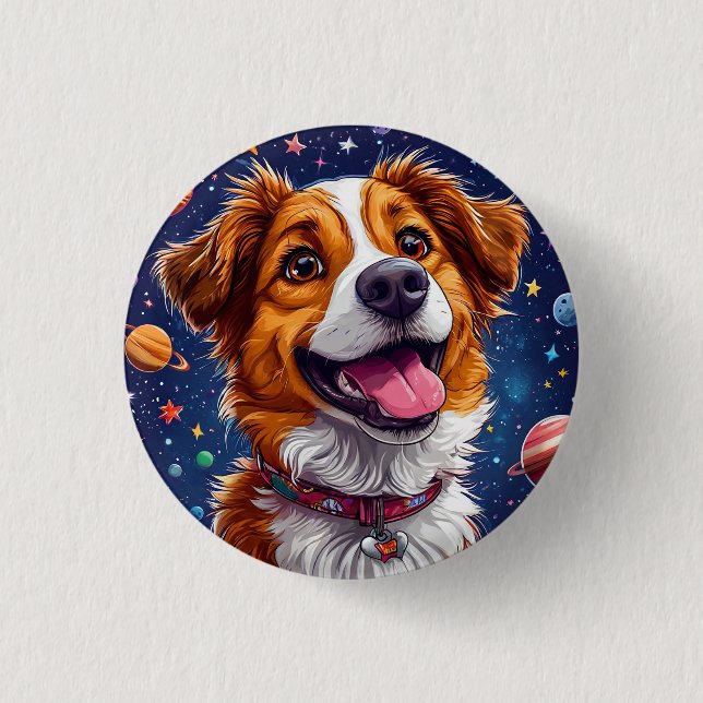 Playful Cartoon Dog with Vibrant Colors Button (Front)