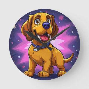 Playful Cartoon Dog with Vibrant Colors Round Clock