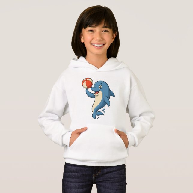 Playful Cartoon Dolphin with Beach Ball  Hoodie (Front Full)
