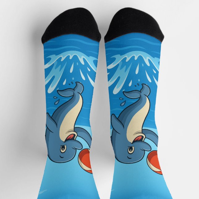 Playful Cartoon Dolphin with Beach Ball  Socks (Top)