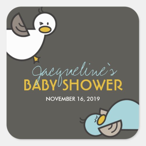 Playful Cartoon Duck Boy Twins Baby Shower Sticker