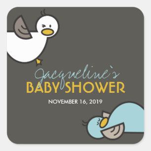 Playful Cartoon Duck Boy Twins Baby Shower Sticker