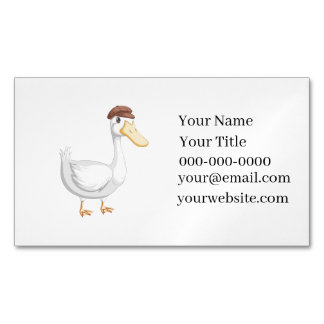 Playful Cartoon Duck with Brown Hat Business Card Magnet
