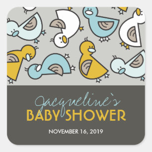 Playful Cartoon Ducks Boy Baby Shower Stcikers Square Sticker