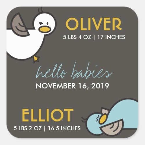 Playful Cartoon Ducks Twin Boys New Baby Stickers