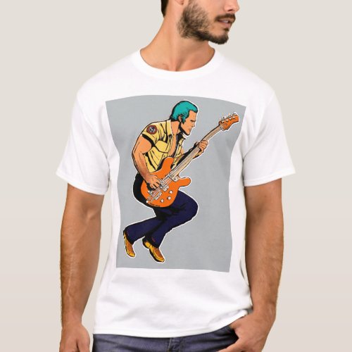 Playful Cartoon Guitar Sticker Design T_Shirt