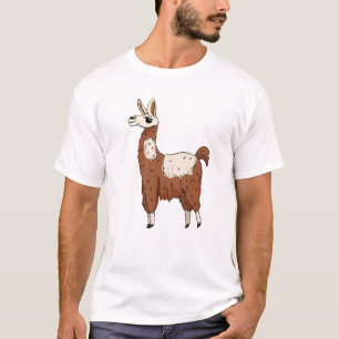 Playful Cartoon Llama – Brown & White Fun Animal T-Shirt