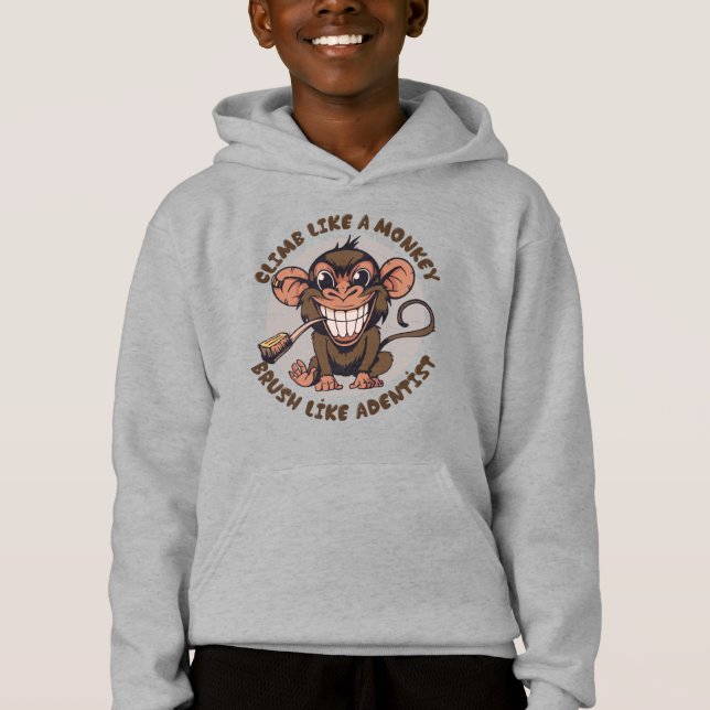 Playful Cartoon Monkey | Kids Pullover Hoodie (Front)