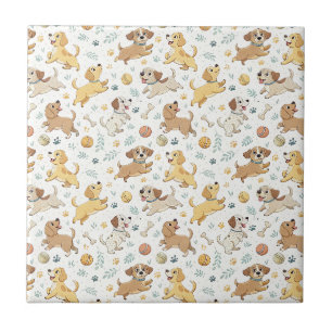 Playful Cartoon Puppy Dogs - Kids Design Pattern Ceramic Tile