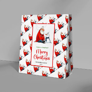 Playful Cartoon Santa Claus bright Christmas Medium Gift Bag