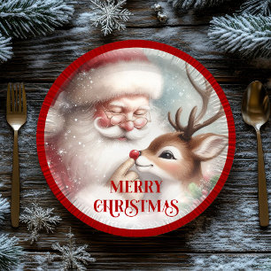 Playful Cartoon Santa Rudolph Holiday Plates