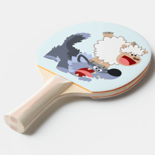 Playful Cartoon Sheep and Wolf Ping Pong Paddle