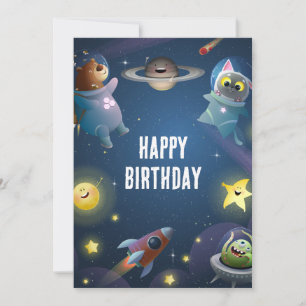 Playful cartoon space astronaut Happy birthday Holiday Card
