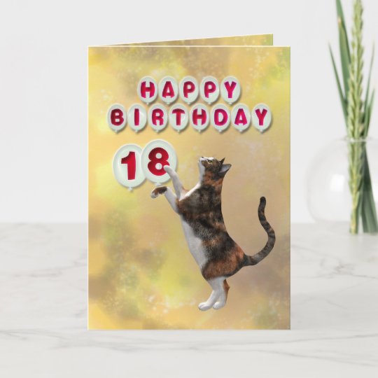 Playful cat and 18th Happy Birthday balloons Card | Zazzle.com