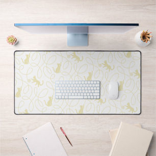 Playful Cat and Yarn Ball Pattern Light Beige Desk Mat