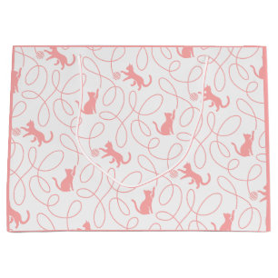 Playful Cat and Yarn Ball Pattern Light Coral Pink Large Gift Bag