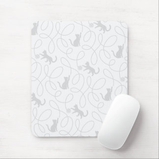 Playful Cat and Yarn Ball Pattern Light Gray Mouse Pad