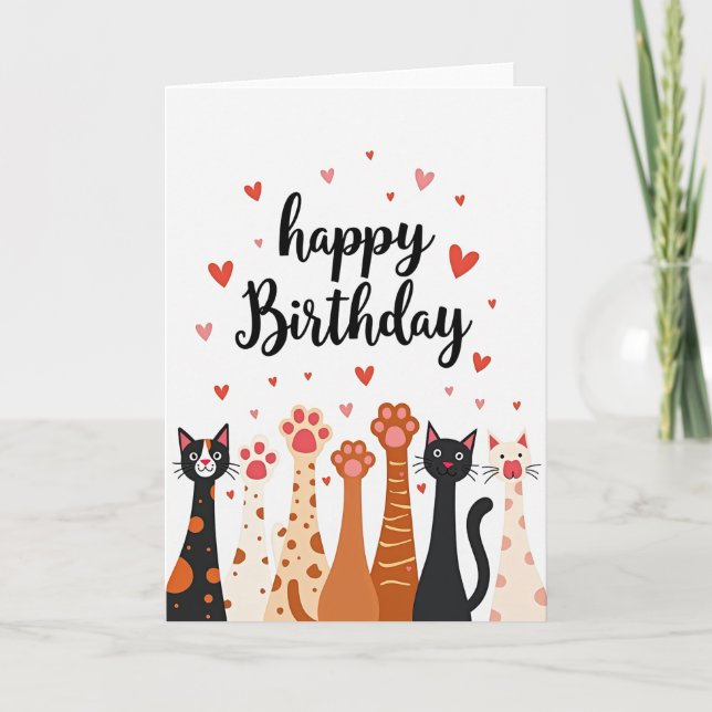 Playful Cat Birthday Art Card (Front)