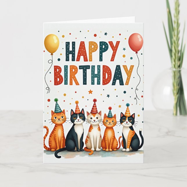 Playful Cat Birthday Card (Front)