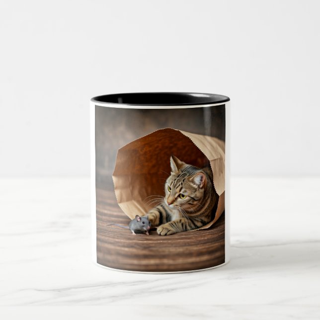Playful Cat in a Bag Mug (Center)