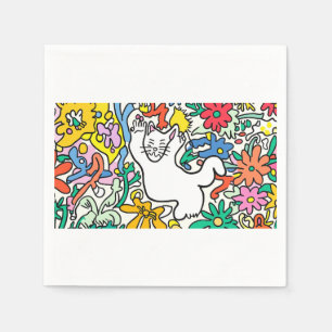 Playful Cat in a Floral Paradise" Napkins