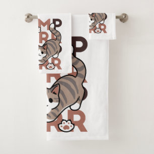 Playful Cat Jump Design - Jump Purr Pun Artwork Bath Towel Set