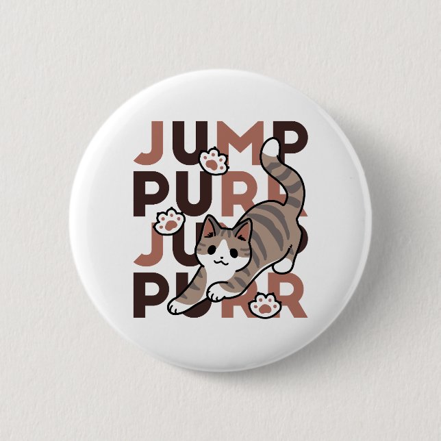 Playful Cat Jump Design - Jump Purr Pun Artwork Button (Front)