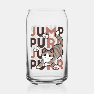 Playful Cat Jump Design - Jump Purr Pun Artwork Can Glass
