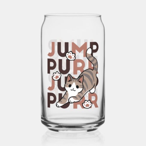 Playful Cat Jump Design _ Jump Purr Pun Artwork Can Glass