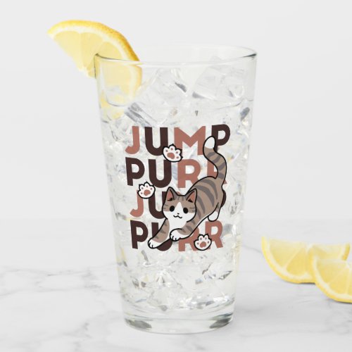 Playful Cat Jump Design _ Jump Purr Pun Artwork Glass