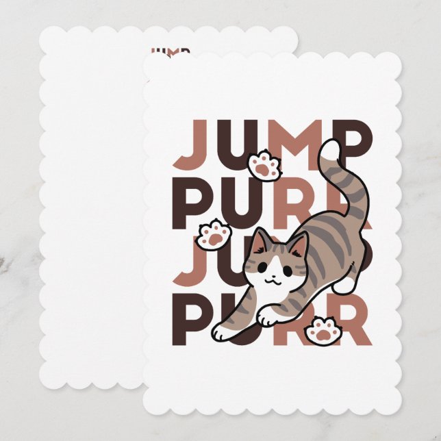 Playful Cat Jump Design - Jump Purr Pun Artwork Holiday Card (Front/Back)