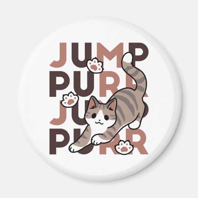 Playful Cat Jump Design - Jump Purr Pun Artwork Magnet (Front)