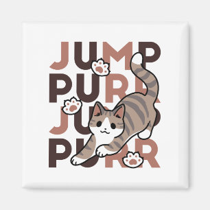 Playful Cat Jump Design - Jump Purr Pun Artwork Magnet